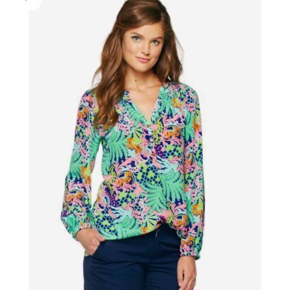 LILLY PULITZER Elsa Silk Top Size Medium